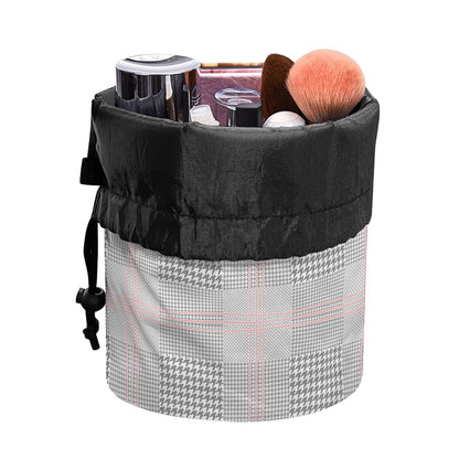 Grey Prince of Wales Check Print Drawstring Makeup Bag