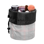Grey Prince of Wales Check Print Drawstring Makeup Bag