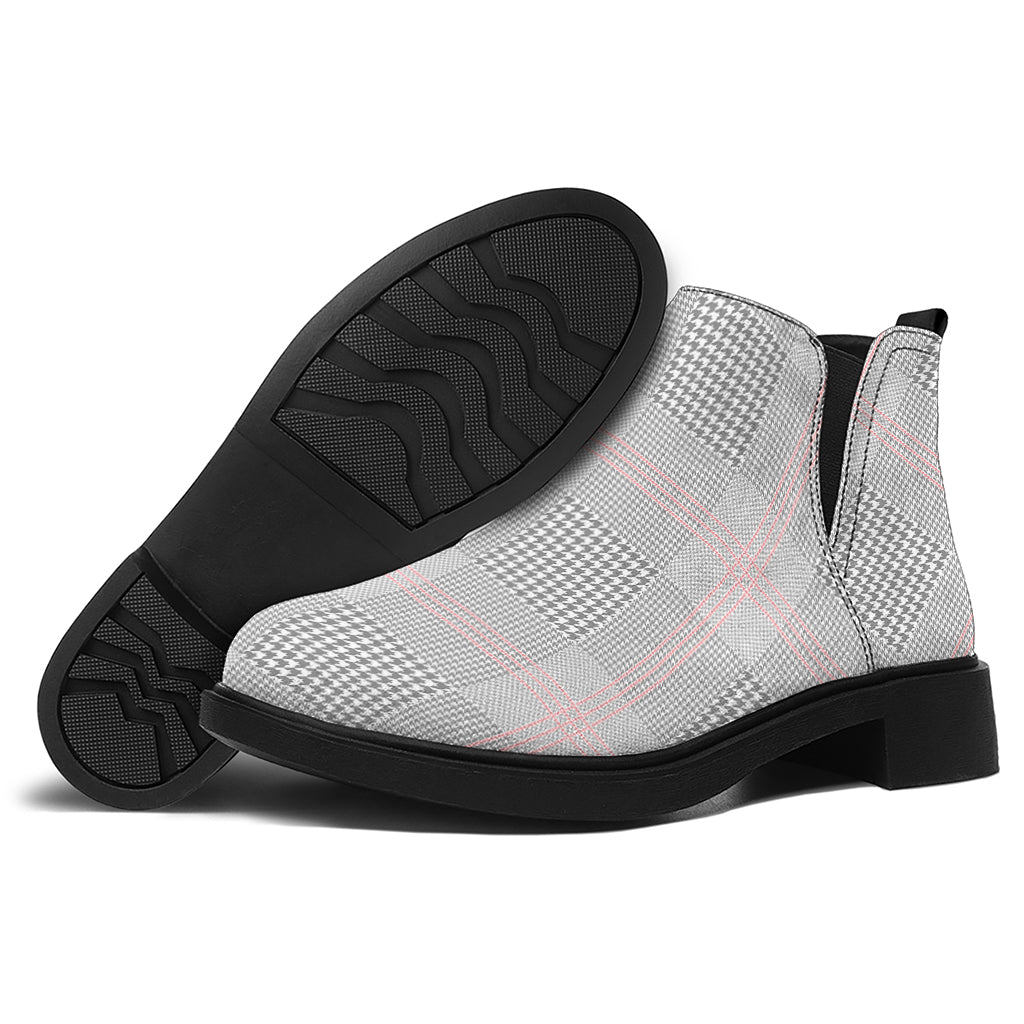 Grey Prince of Wales Check Print Flat Ankle Boots