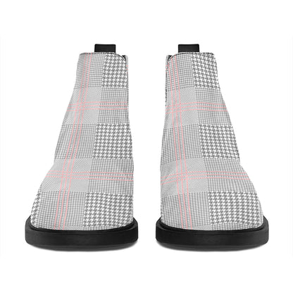 Grey Prince of Wales Check Print Flat Ankle Boots
