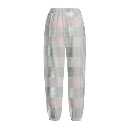 Grey Prince of Wales Check Print Fleece Lined Knit Pants