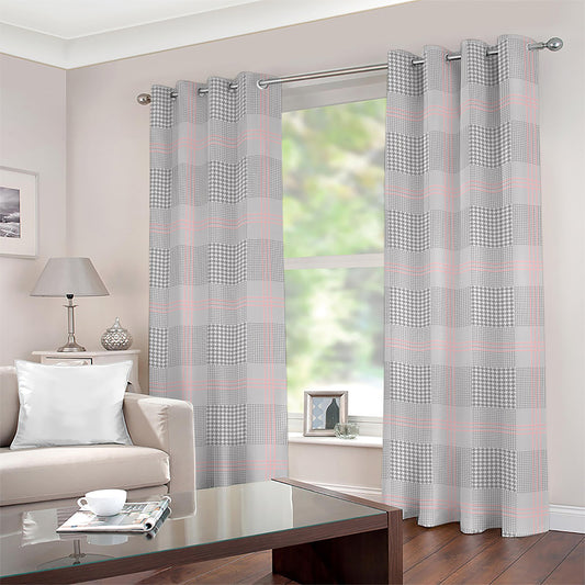 Grey Prince of Wales Check Print Grommet Curtains