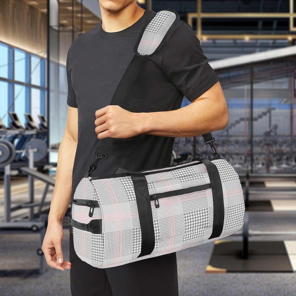 Grey Prince of Wales Check Print Gym Bag