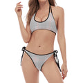 Grey Prince of Wales Check Print Halter Scoop Tie Side Bikini