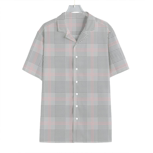Grey Prince of Wales Check Print Hawaiian Shirt