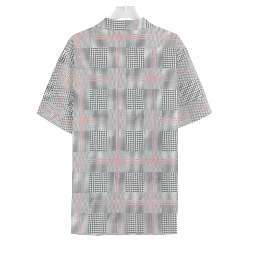 Grey Prince of Wales Check Print Hawaiian Shirt