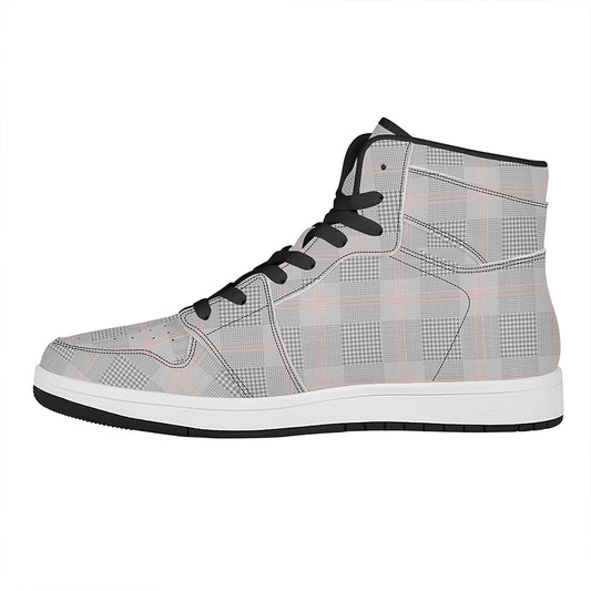Grey Prince of Wales Check Print High Top Leather Sneakers