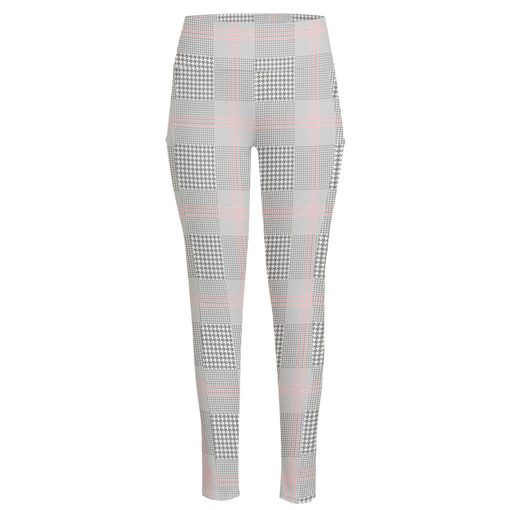 Grey Prince of Wales Check Print High-Waisted Pocket Leggings