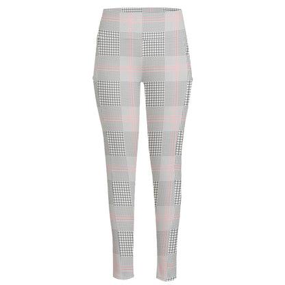 Grey Prince of Wales Check Print High-Waisted Pocket Leggings