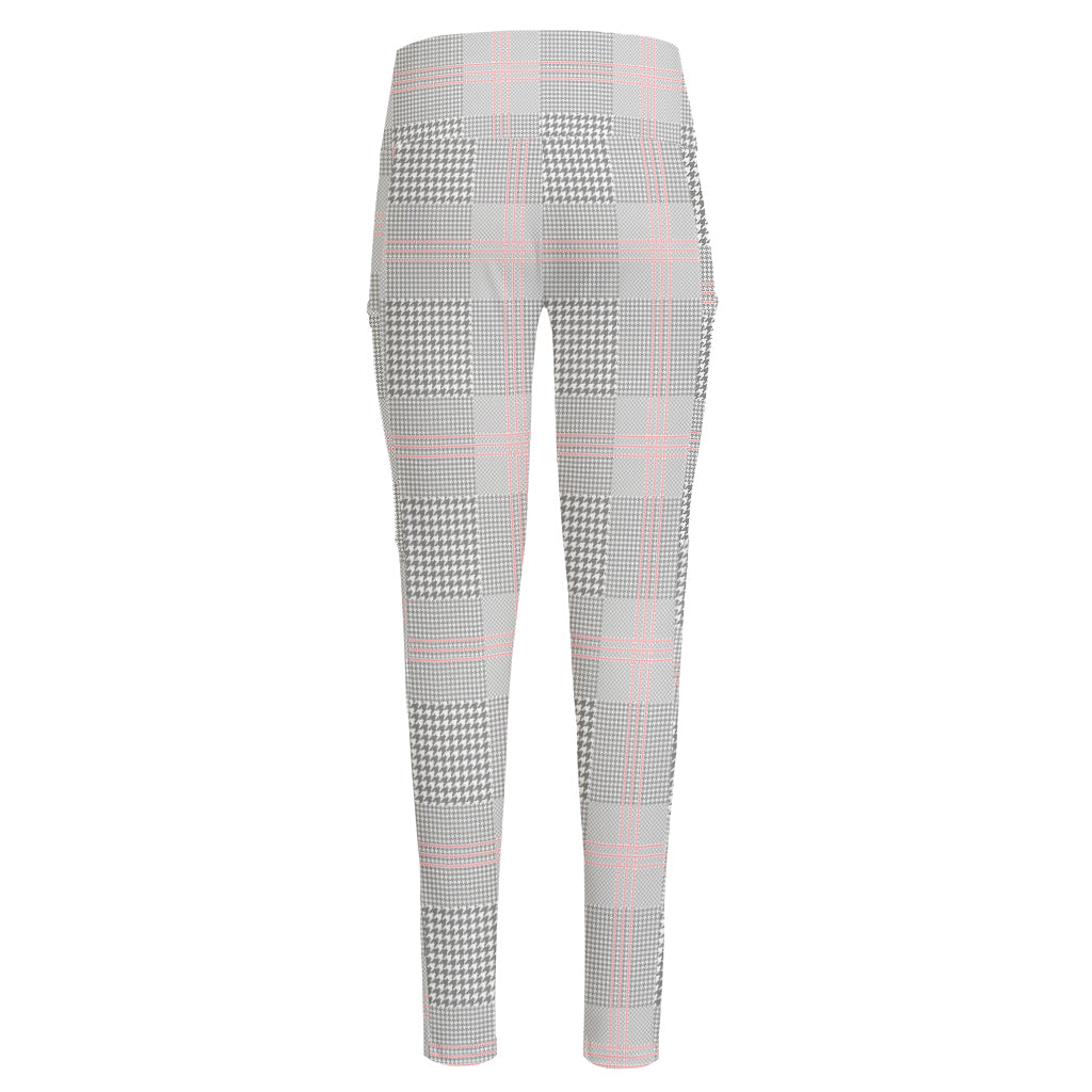 Grey Prince of Wales Check Print High-Waisted Pocket Leggings