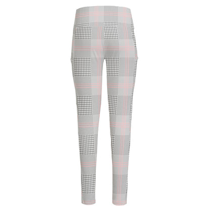 Grey Prince of Wales Check Print High-Waisted Pocket Leggings