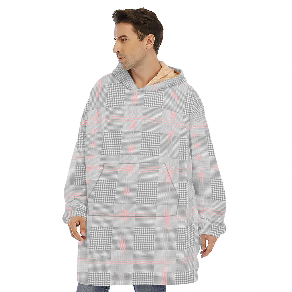 Grey Prince of Wales Check Print Hoodie Blanket