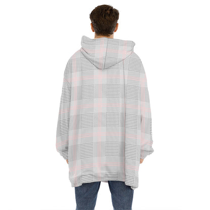 Grey Prince of Wales Check Print Hoodie Blanket