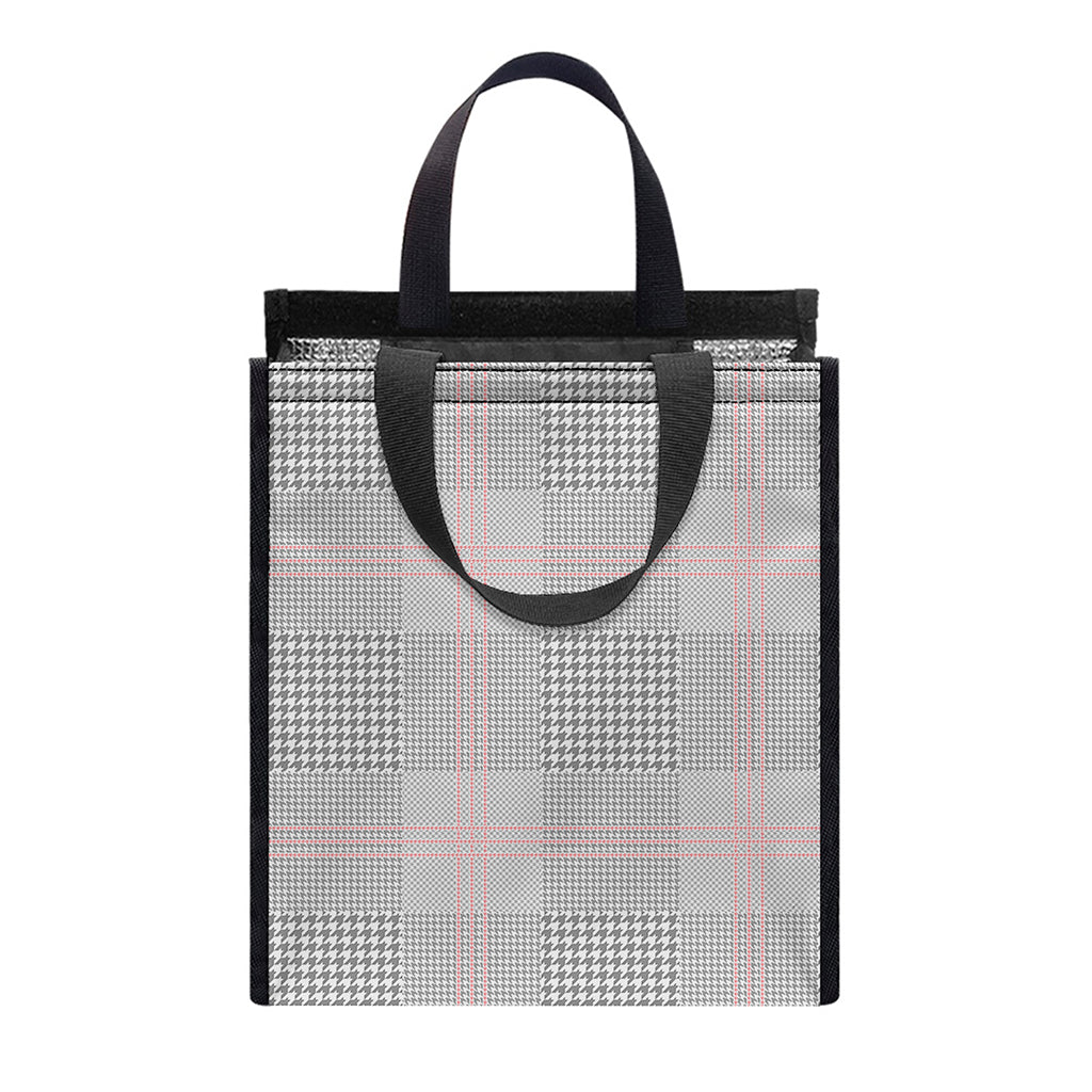 Grey Prince of Wales Check Print Insulated Lunch Tote