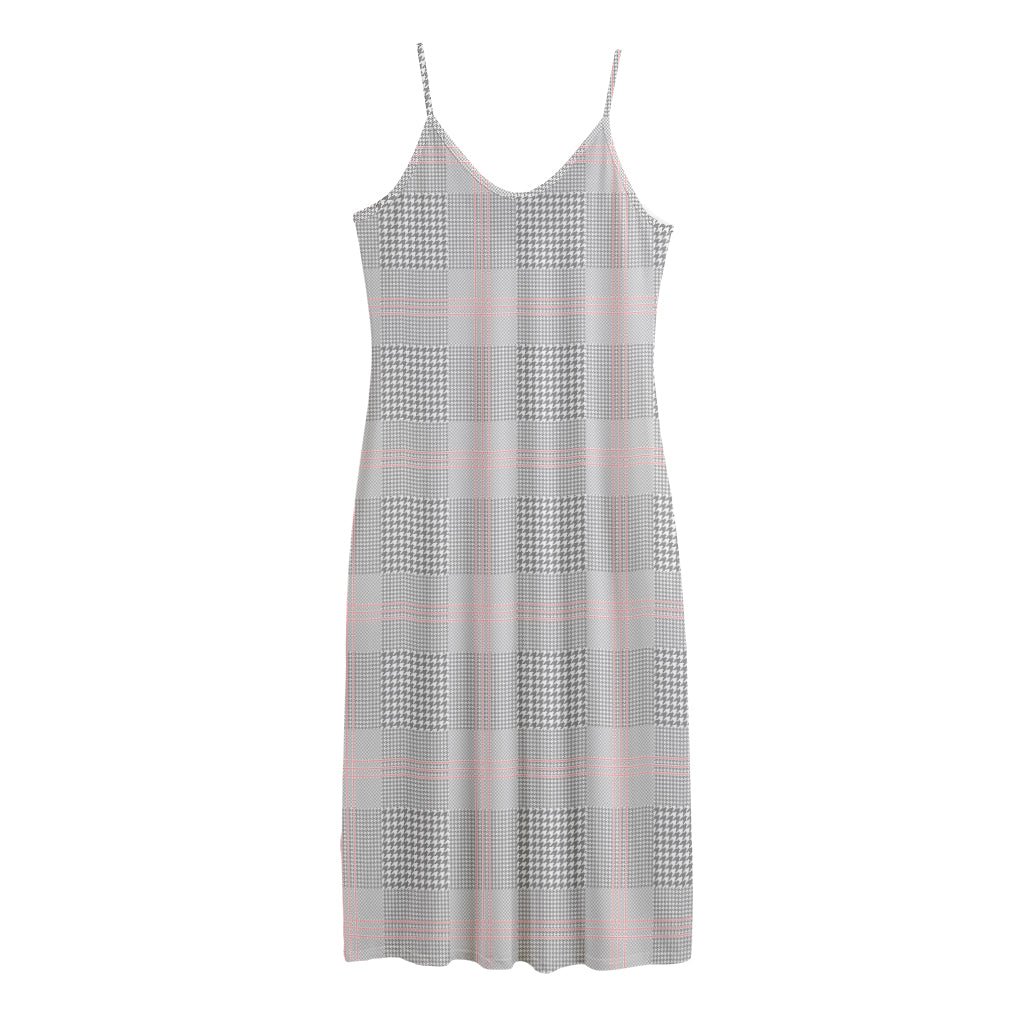 Grey Prince of Wales Check Print Jersey Midi Cami Dress