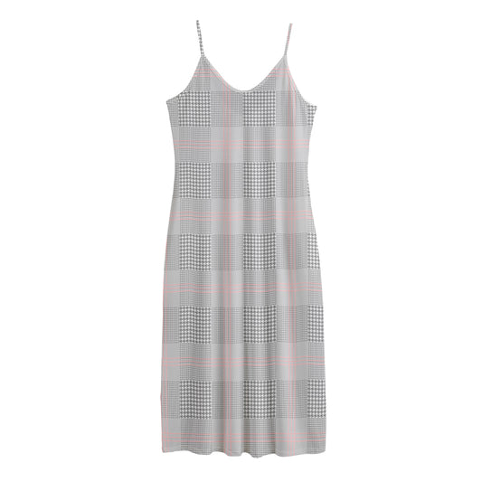 Grey Prince of Wales Check Print Jersey Midi Cami Dress