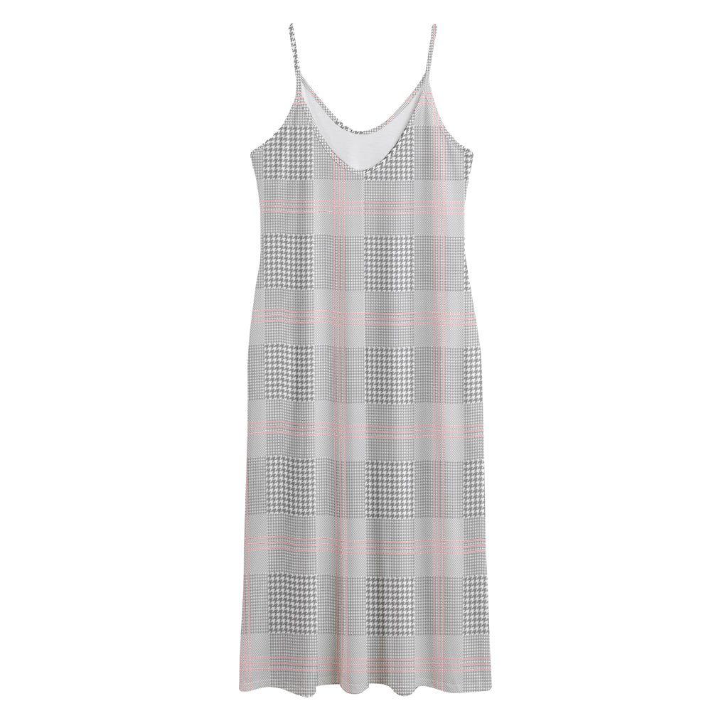 Grey Prince of Wales Check Print Jersey Midi Cami Dress