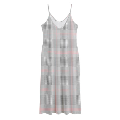 Grey Prince of Wales Check Print Jersey Midi Cami Dress
