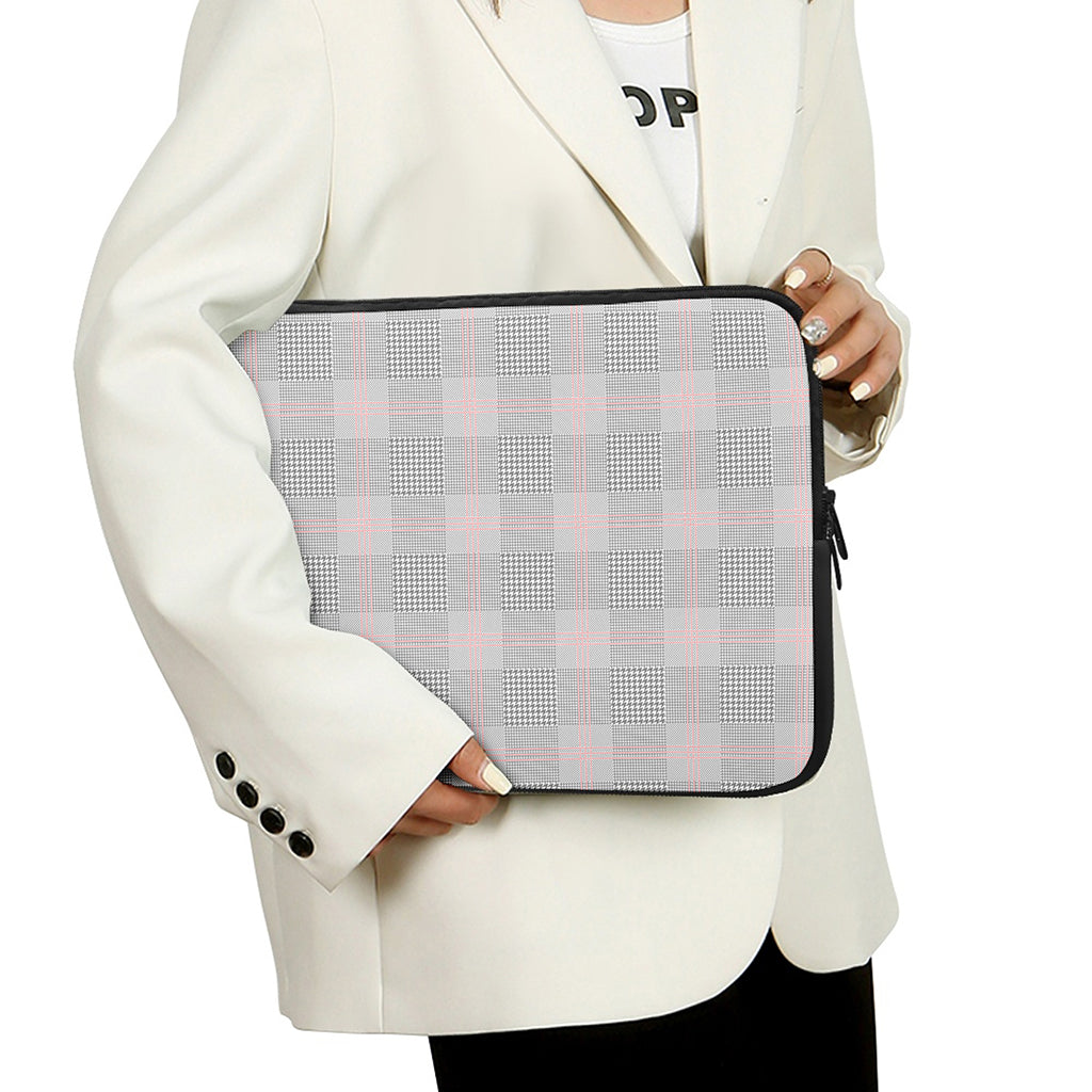 Grey Prince of Wales Check Print Laptop Sleeve