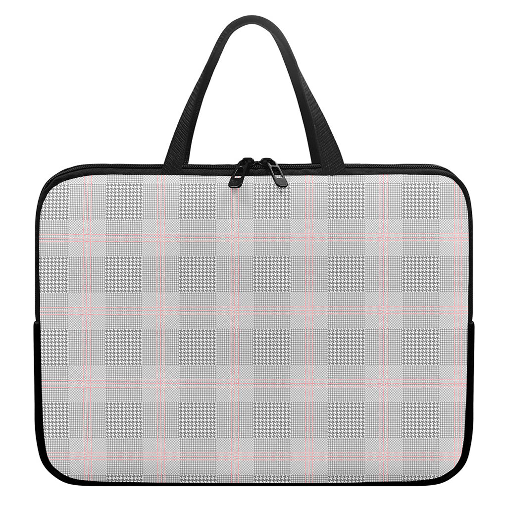 Grey Prince of Wales Check Print Laptop Sleeve With Handle