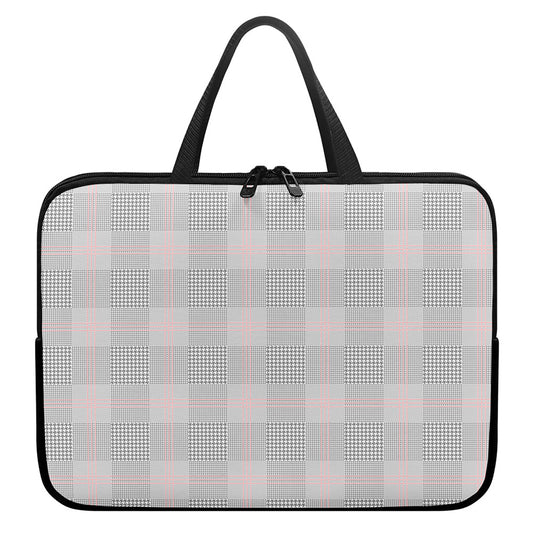Grey Prince of Wales Check Print Laptop Sleeve With Handle