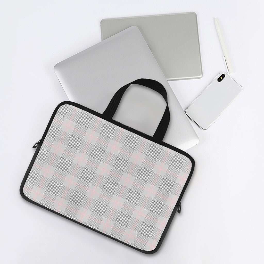 Grey Prince of Wales Check Print Laptop Sleeve With Handle