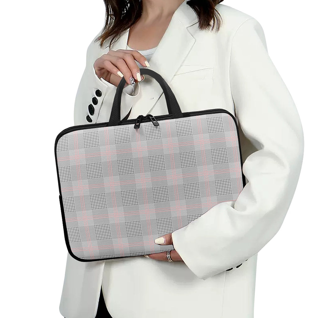 Grey Prince of Wales Check Print Laptop Sleeve With Handle