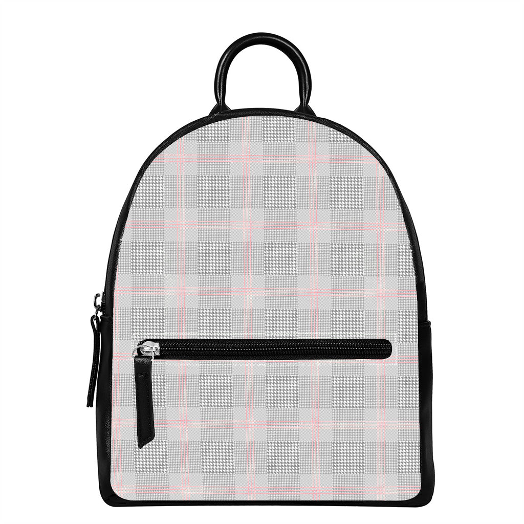 Grey Prince of Wales Check Print Leather Backpack