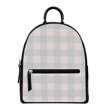 Grey Prince of Wales Check Print Leather Backpack