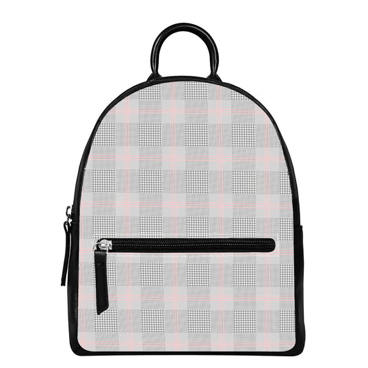 Grey Prince of Wales Check Print Leather Backpack