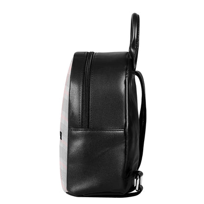 Grey Prince of Wales Check Print Leather Backpack
