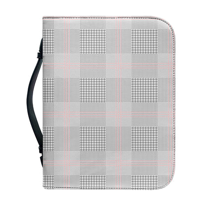 Grey Prince of Wales Check Print Leather Bible Cover