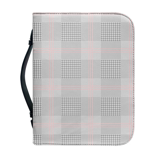 Grey Prince of Wales Check Print Leather Bible Cover