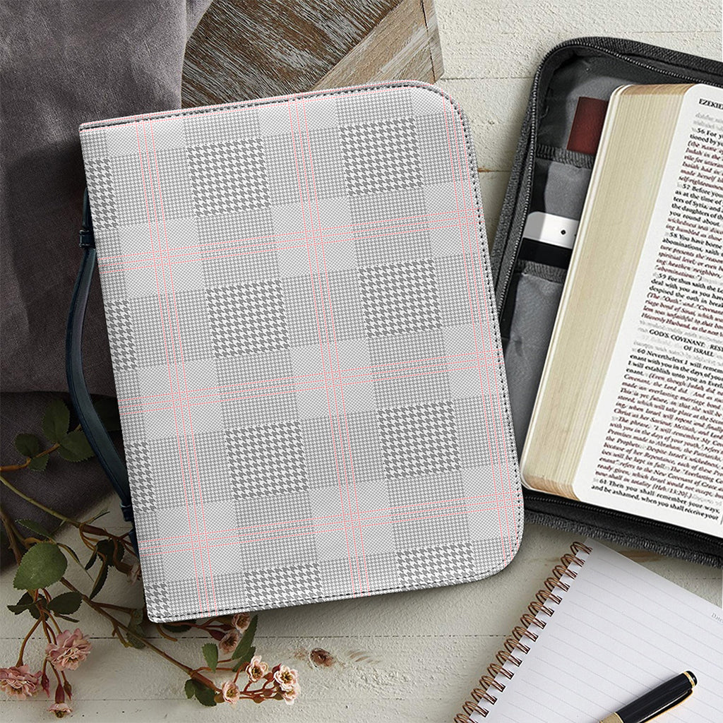 Grey Prince of Wales Check Print Leather Bible Cover