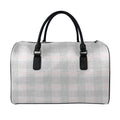 Grey Prince of Wales Check Print Leather Duffel Bag