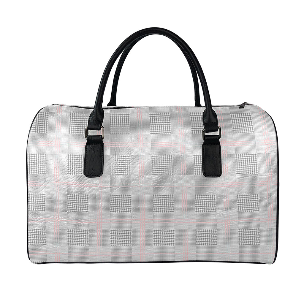 Grey Prince of Wales Check Print Leather Duffle Bag