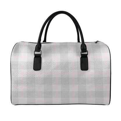 Grey Prince of Wales Check Print Leather Duffle Bag