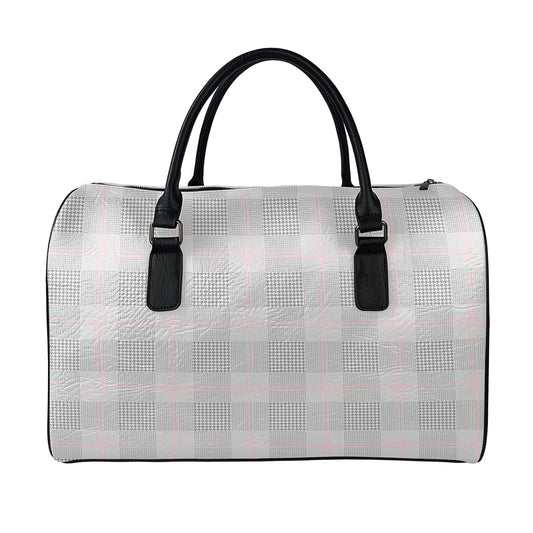 Grey Prince of Wales Check Print Leather Duffle Bag