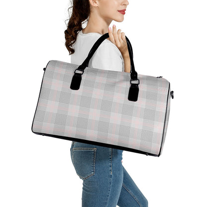 Grey Prince of Wales Check Print Leather Duffle Bag
