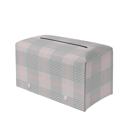 Grey Prince of Wales Check Print Leather Tissue Box Cover