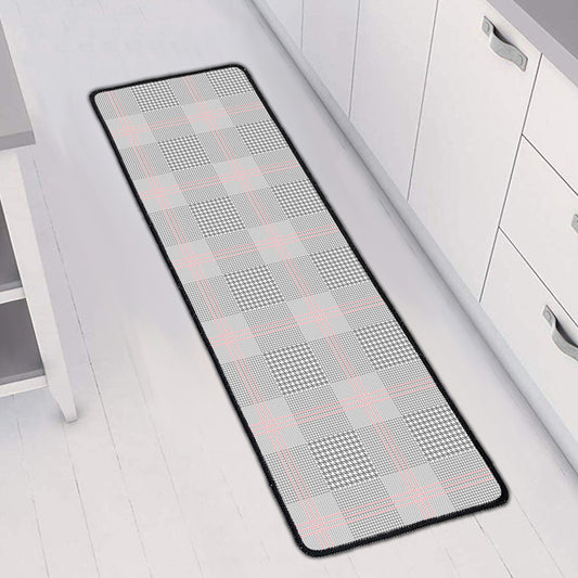 Grey Prince of Wales Check Print Long Kitchen Mat
