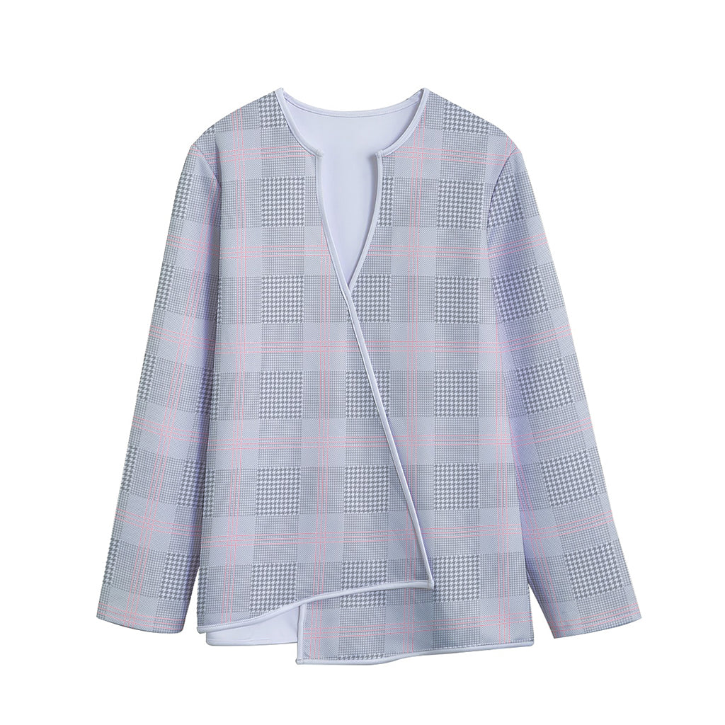 Grey Prince of Wales Check Print Long Sleeve Short Coat