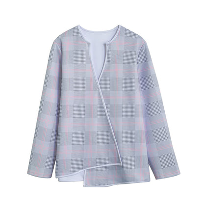 Grey Prince of Wales Check Print Long Sleeve Short Coat