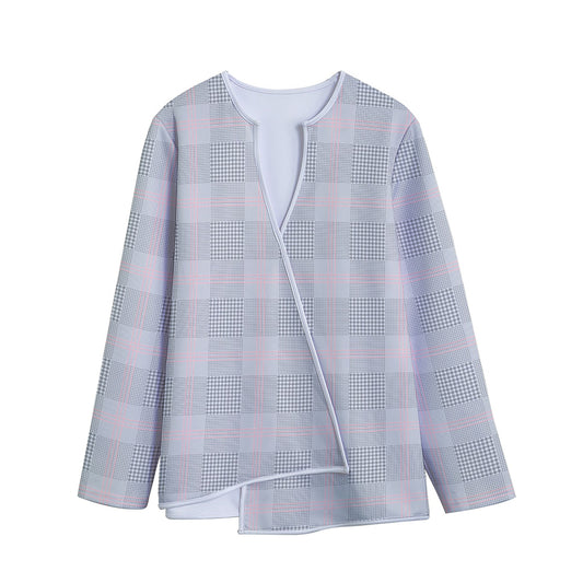Grey Prince of Wales Check Print Long Sleeve Short Coat