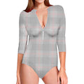 Grey Prince of Wales Check Print Long Sleeve Swimsuit