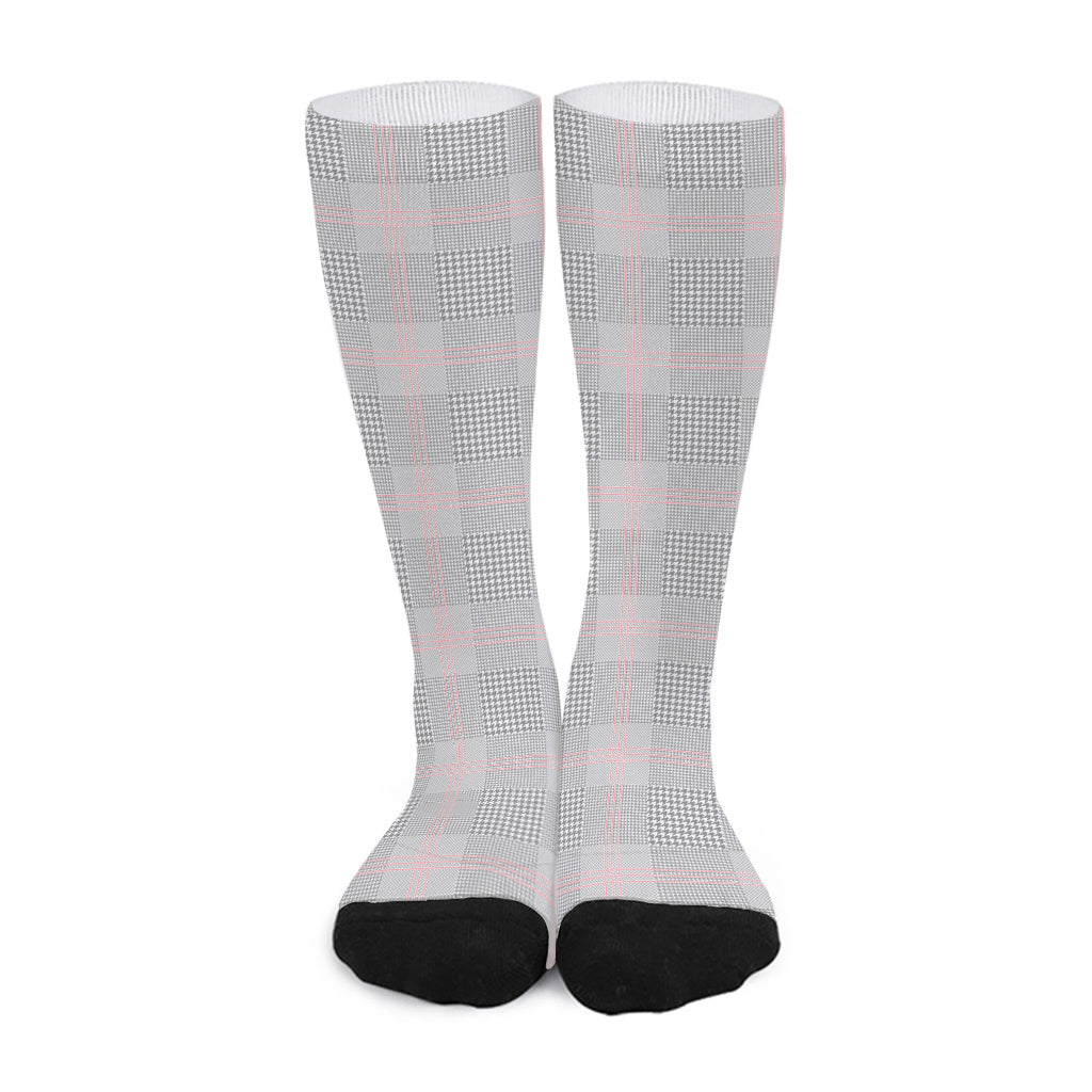 Grey Prince of Wales Check Print Long Socks