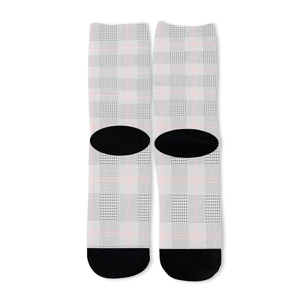 Grey Prince of Wales Check Print Long Socks