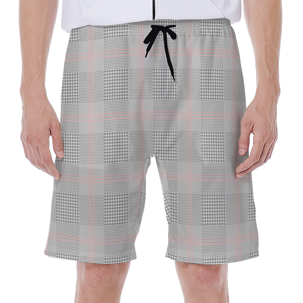 Grey Prince of Wales Check Print Men's Beach Shorts