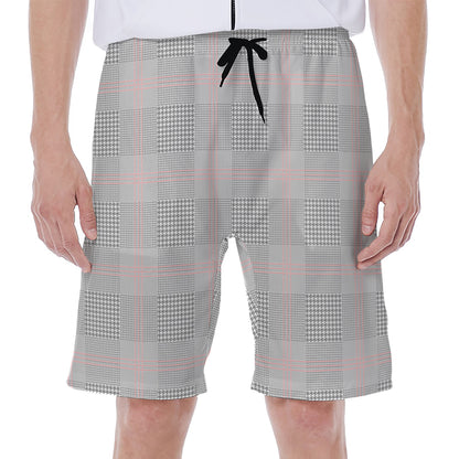 Grey Prince of Wales Check Print Men's Beach Shorts