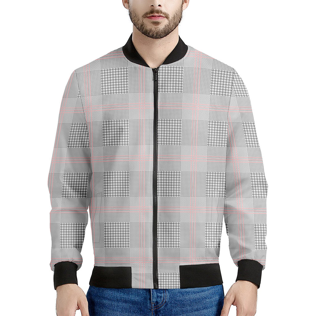 Grey Prince of Wales Check Print Men's Bomber Jacket